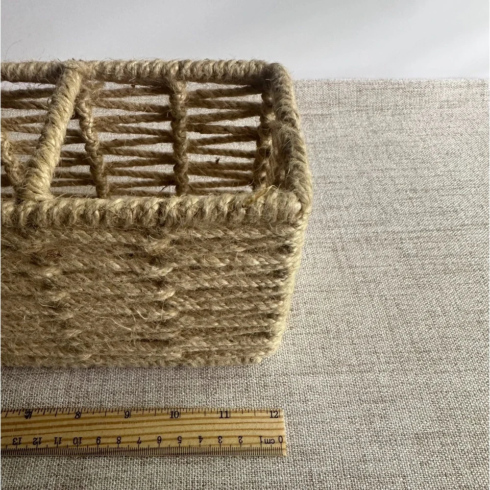 Woven Jute Desk Organizer Basket Rustic Boho Bathroom Vanity Storage Bin